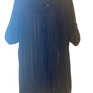Saks Fifth Avenue Blue Textured Shirt Dress with Slip - Size L